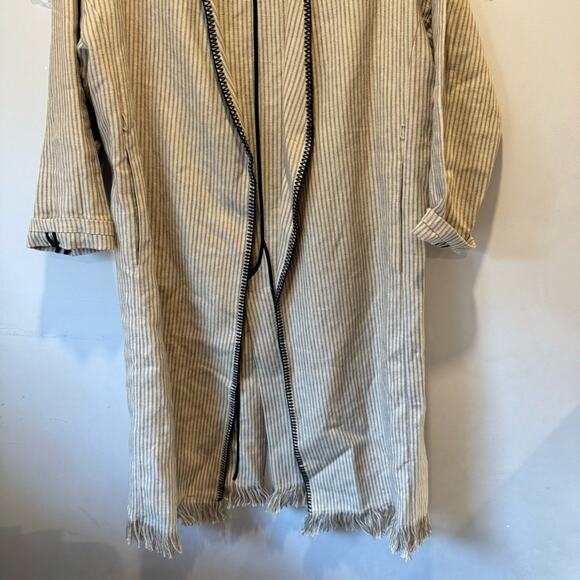 NWOT Zara Beige Linen Striped Fringe Trim Hem Midi Duster Wrap Coat Cardigan - Picture 6 of 16
